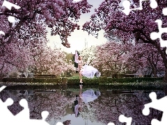 viewes, lake, dance, trees, Women