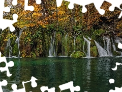 Plitvice Lakes National Park, trees, Coartia, viewes, Plants, lake, waterfall, autumn