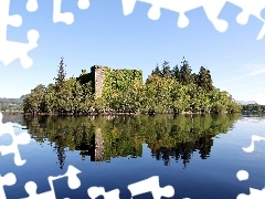 viewes, reflection, lake, trees, Castle