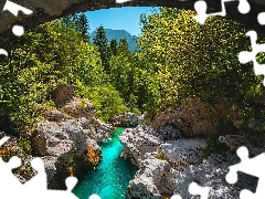 rocks, Slovenia, trees, viewes, River Sochi, Bovec