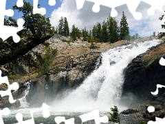 waterfall, trees, viewes, rocks