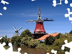 Windmills, trees, viewes, River