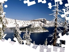 viewes, winter, lake, trees, Mountains