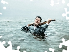 water, a man, violin