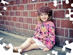 small, girl, wall, smiling