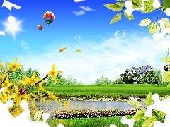 water, Balloons, green, eye, Spring