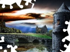 water, Castle, bridge