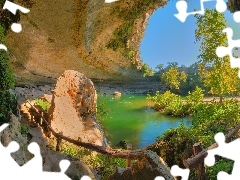 cliff, Path, water, forest