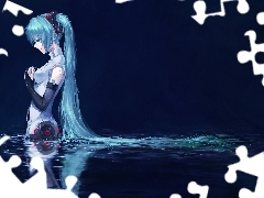 water, Miku, Hair