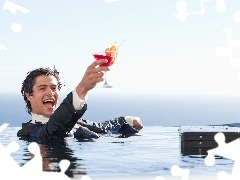 a man, briefcase, water, Drink