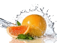 water, orange, mint