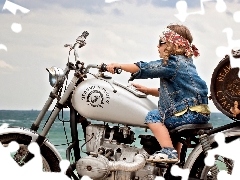 Kid, Sky, water, motor-bike