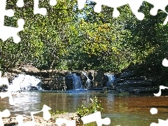 water, Park, trees, viewes, cascade