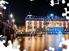 water, reflection, Amsterdam, Night, Hotel hall