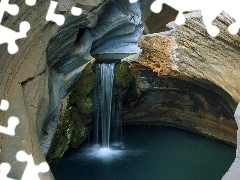 water, cave, stream