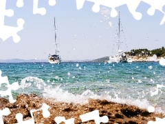 Yachts, drops, water, sea