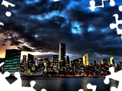 New York, Sky, water, night