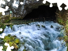 rocks, cave, waterfall, River