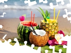 watermelon, ananas, cocktails, Coconut, tropics
