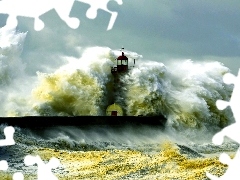 Waves, Storm, maritime, sea, Lighthouse