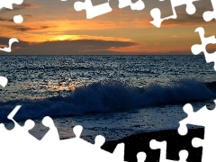 Waves, west, sun