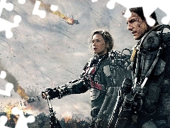 On the Edge of Tomorrow, Emily Blunt, soldiers, movie, Tom Cruise, Characters, Weapons