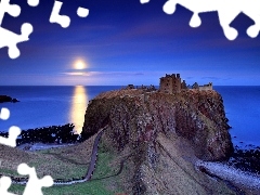 west, sun, rocks, ruins, sea