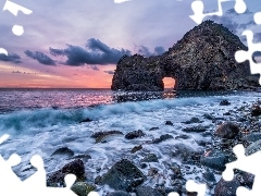 west, sun, rocks, Stones, sea