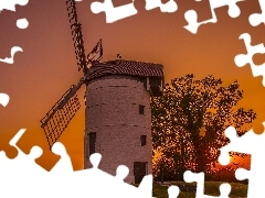 west, sun, trees, viewes, Windmill
