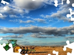 whale killer, clouds, field, cultivated, agrimotor