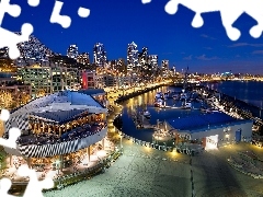 Marina, Seattle, wharf, Restaurant, Yachts, night