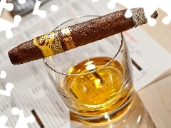 cigar, A glass, Whisky