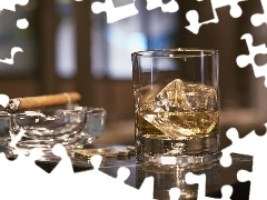 Whisky, ashtray, cigar