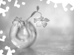 vase, Black and white, myrtle, glass, Flowers