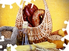 wicker, basket, Roll, Pasta, bread