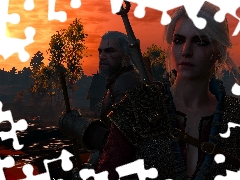 The Witcher 3 Wild Hunt, The Witcher 3 Wild Hunt, Geralt, Great Sunsets, Ciri