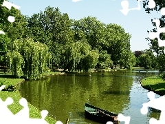 willow, Boat, trees, viewes, River