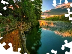 lake, Platform, Willow, Great Sunsets