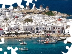 Beaches, Greece, Windmills, Mykonos