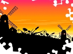 Windmills, west, sun