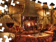 burner chimney, wine glass, Wine, Sofa