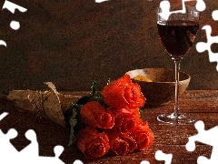 Wine, roses, glass