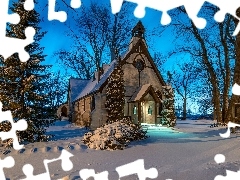 church, viewes, winter, trees