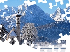 church, woods, winter, Mountains