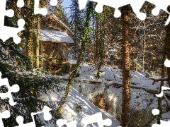 winter, Watermill, forest