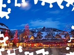 Town, Mountains, winter, Restaurant