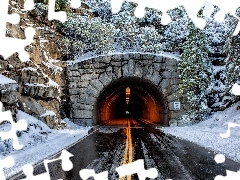 tunnel, rocks, winter, Way