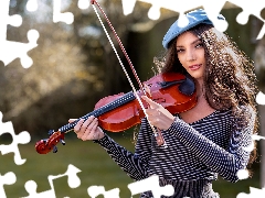 longhaired, violin, beret, The look, light brown, Women