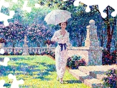 Garden, umbrella, Arthur Saron Sarnoff, Women, picture