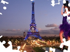 light, Eiffla Tower, Women, Streets